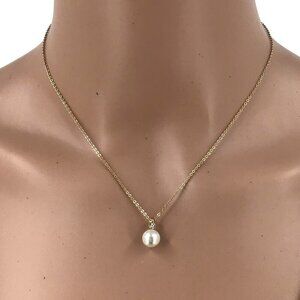 Faux Pearl Pendant Rhinestone Accent Gold Tone Chain Adjustable Length
